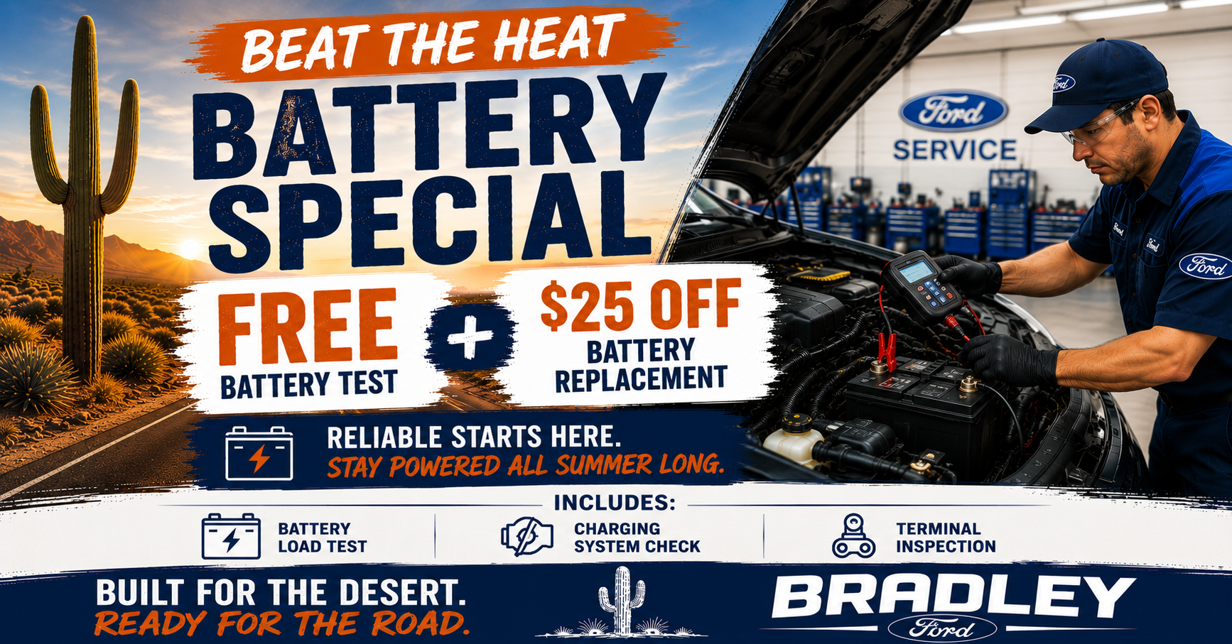 Beat the Heat Battery Special, free battery test plus $25 off replacement